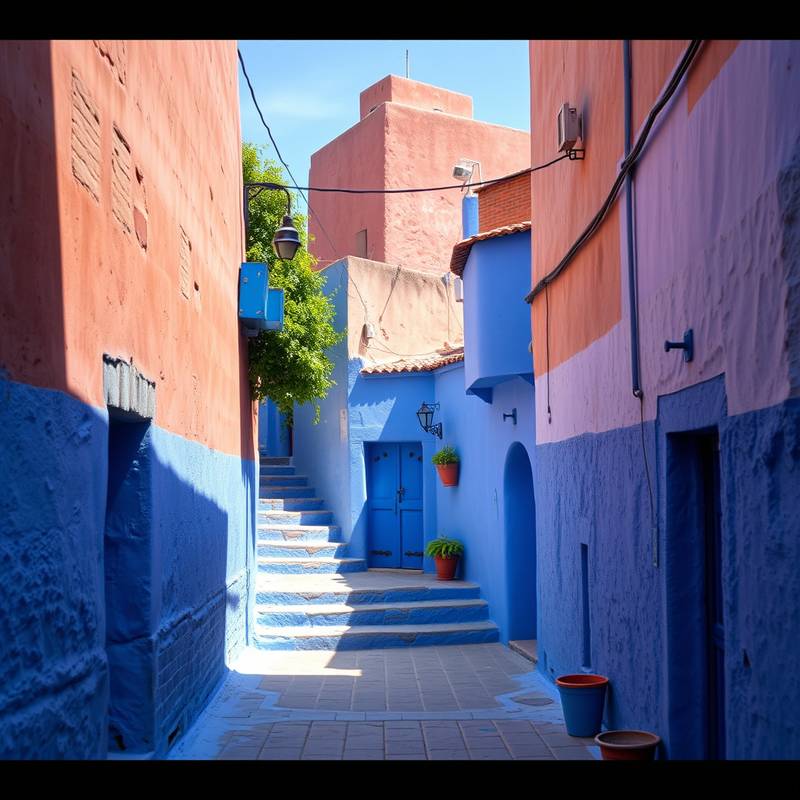 Calle azul en Chefchaouen, Marruecos.