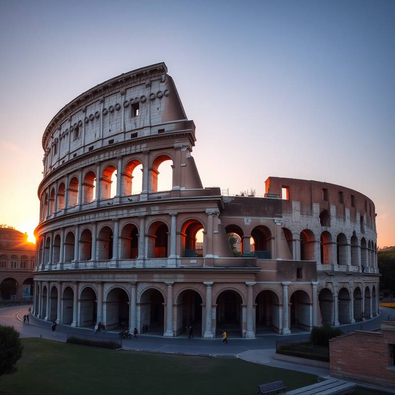 El Coliseo Romano al atardecer en Roma, Italia.