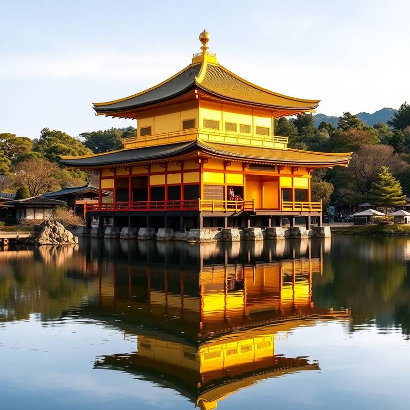 Templo Kinkaku-ji (Pabellón Dorado) en Kyoto reflejado en el agua.